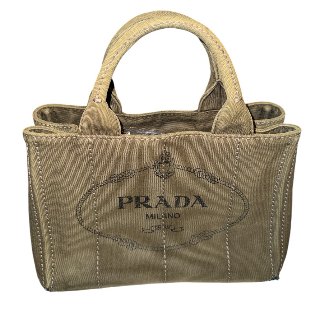Prada Khaki Green Canvas Small Tote Bag